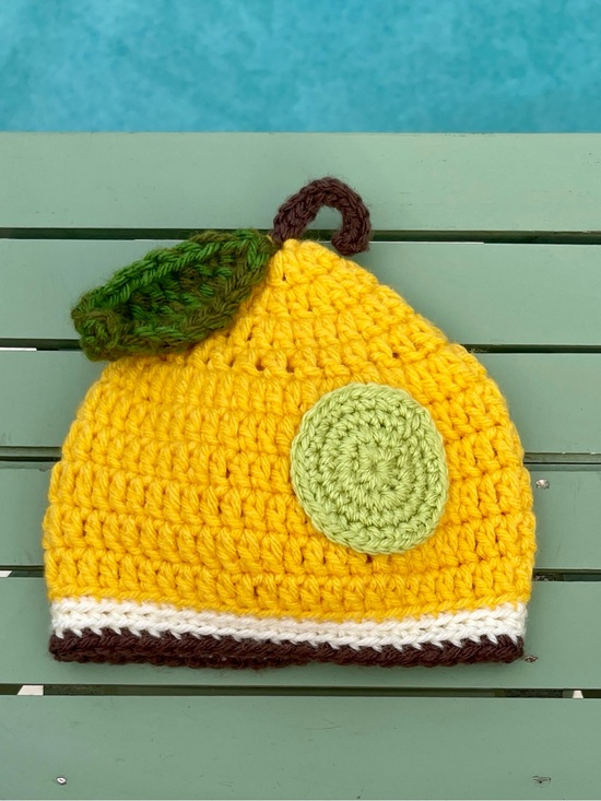 Handmade Other - Handmade Yellow Crochet Pear Baby Hat with Leaf Accent